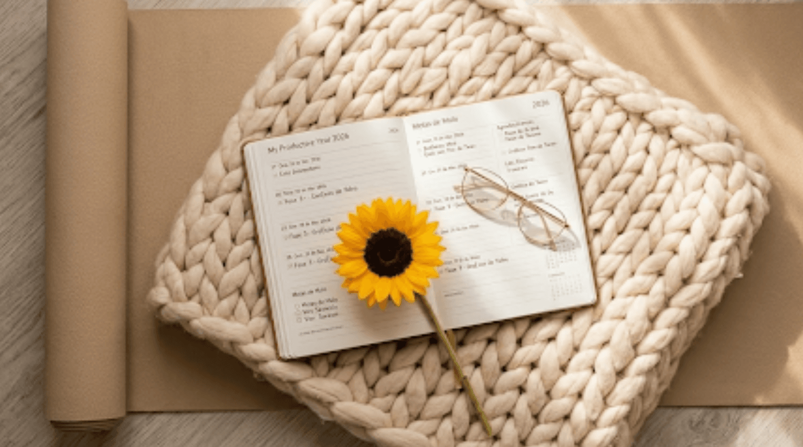 Caderno de planejamento aberto sobre mesa clara